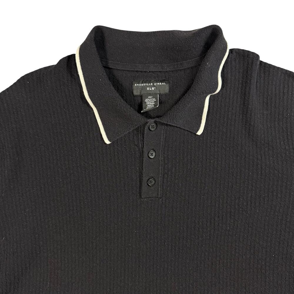Shaquille O’Neal Men’s 4XLT Black Textured Sweater Polo Knit Shirt Big Tall